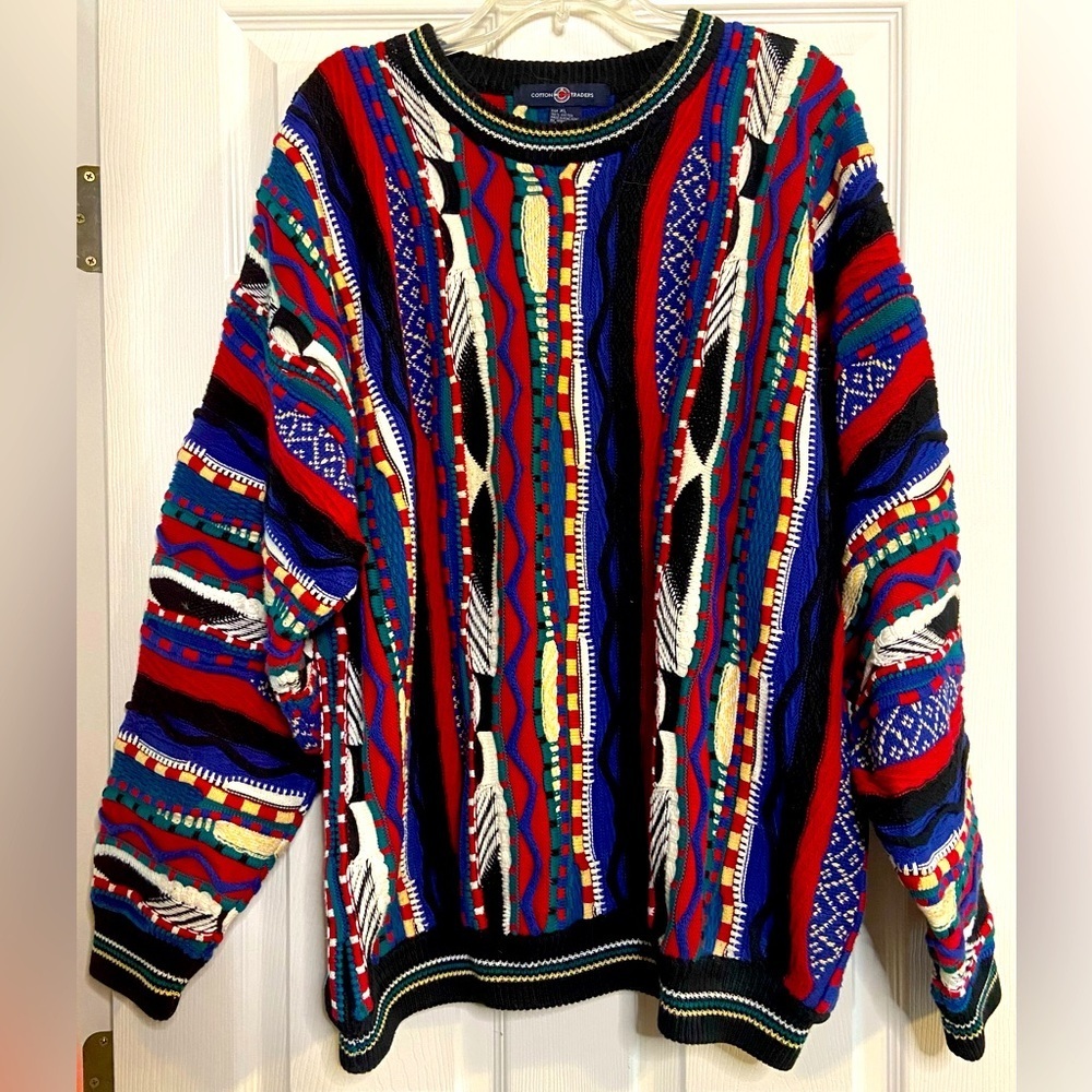 VINTAGE Cotton Traders 3D Knit Coogi Style Cosby Pullover Baggy Sweater Size XL